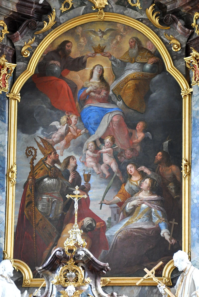 Pala d'altare maggiore con San Martino, S. Giovanni Evangelista, St. Barbara e St. Giovanni Battista